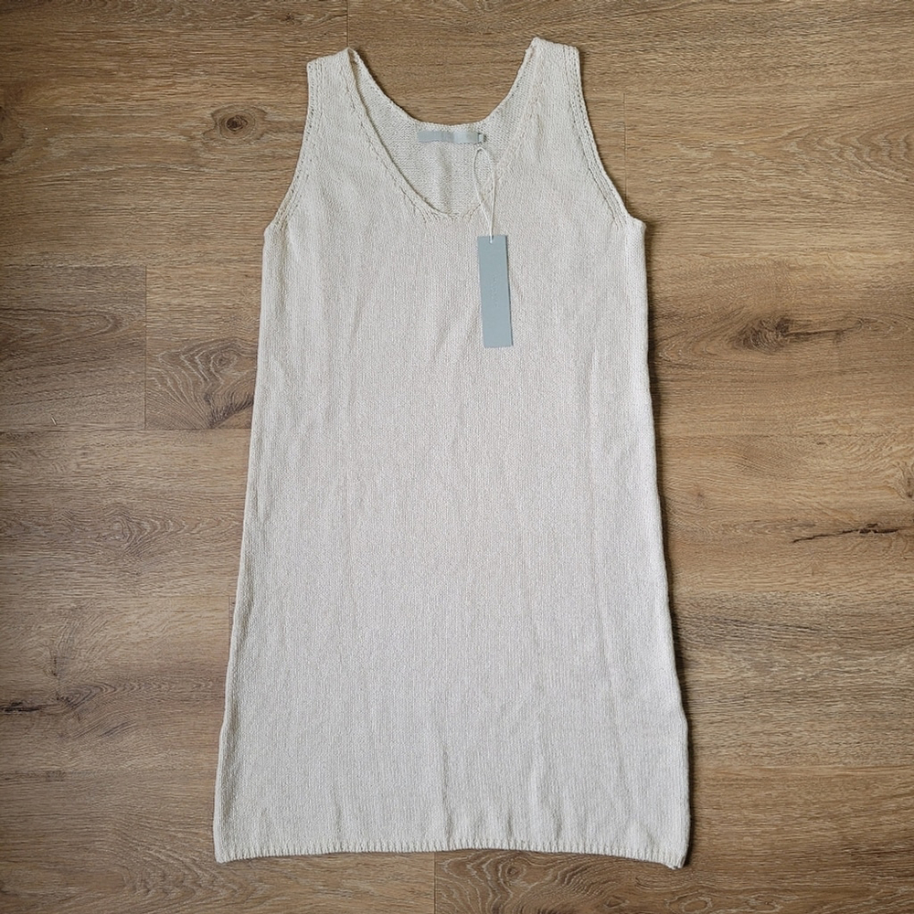 One Gray Day Knitted Cream Mini Cotton Dress Size Small Sleeveless V Neck
